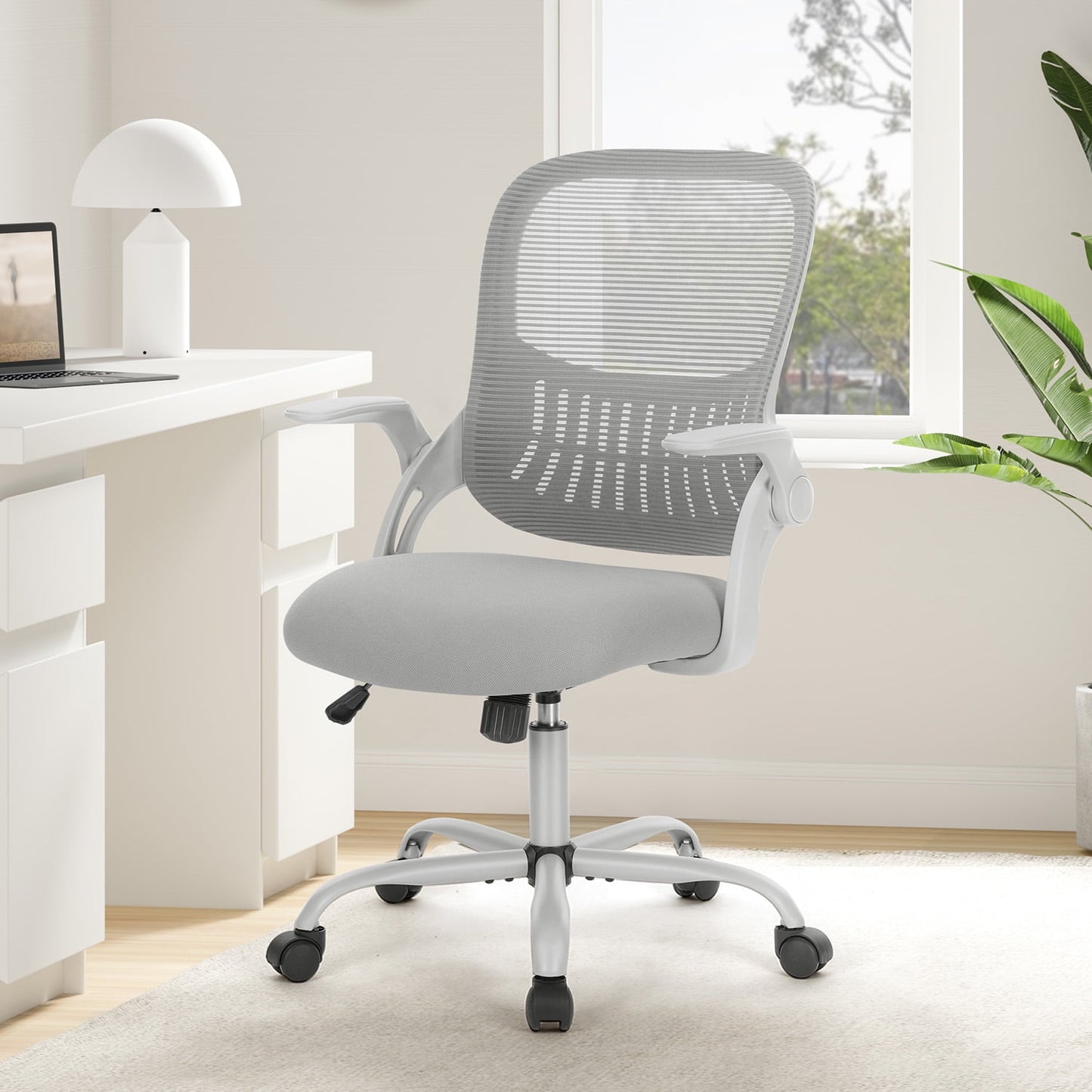 Gianna Ergonomic Mesh Office Chair with Adjustable Armrests, Lumbar Support, and Mid-Back Design for Home & Desk Use with Smooth-Rolling Wheels, Gray