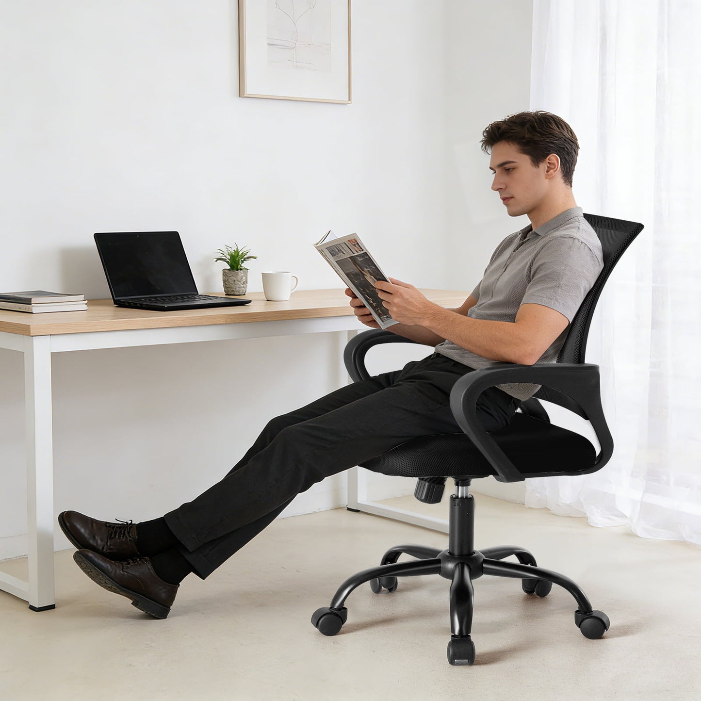 Gianna Ergonomic Office Chair, Mid-Back with Lumbar Support, Rocking and 360° Swivel for Home, Gaming, or Office
