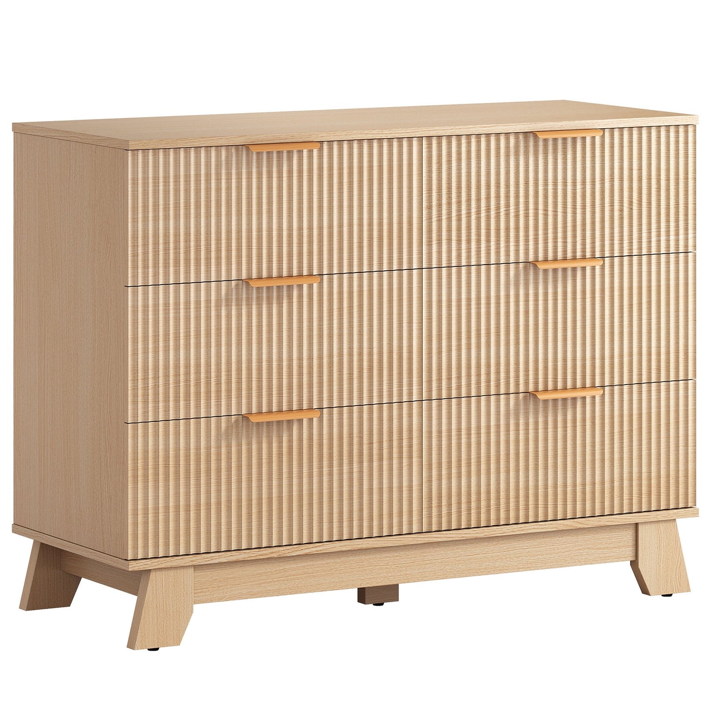 Gianna Fluted Dresser, 9 Drawer Dresser, Modern Wooden Chest of Drawers with Heightened Legs for Bedroom, Natural Wood