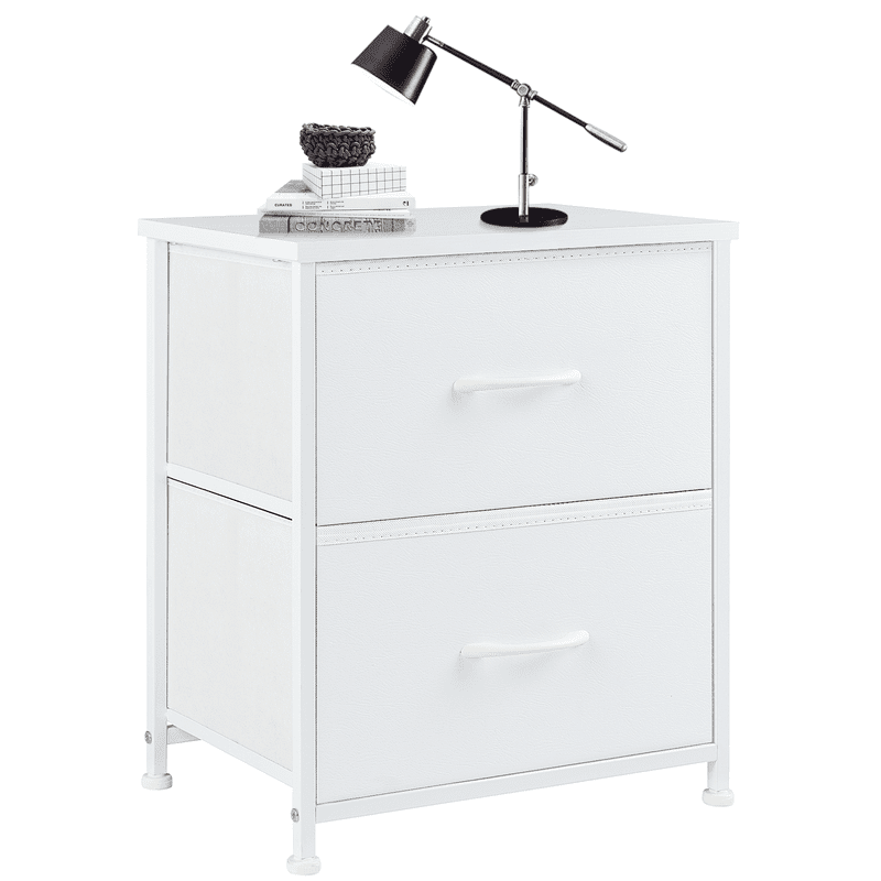 EDX Nigtstand for Bedroom, Tall Chest Organizer with Fabric Bins, Steel Frame, White