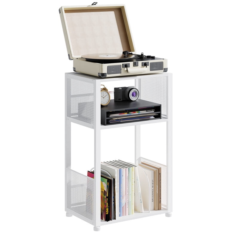 Gianna Record Player Stand, 3 Tier Turntable Table with Vinyl Storage for up to 100 Albums, End Side Table for Living Room,White