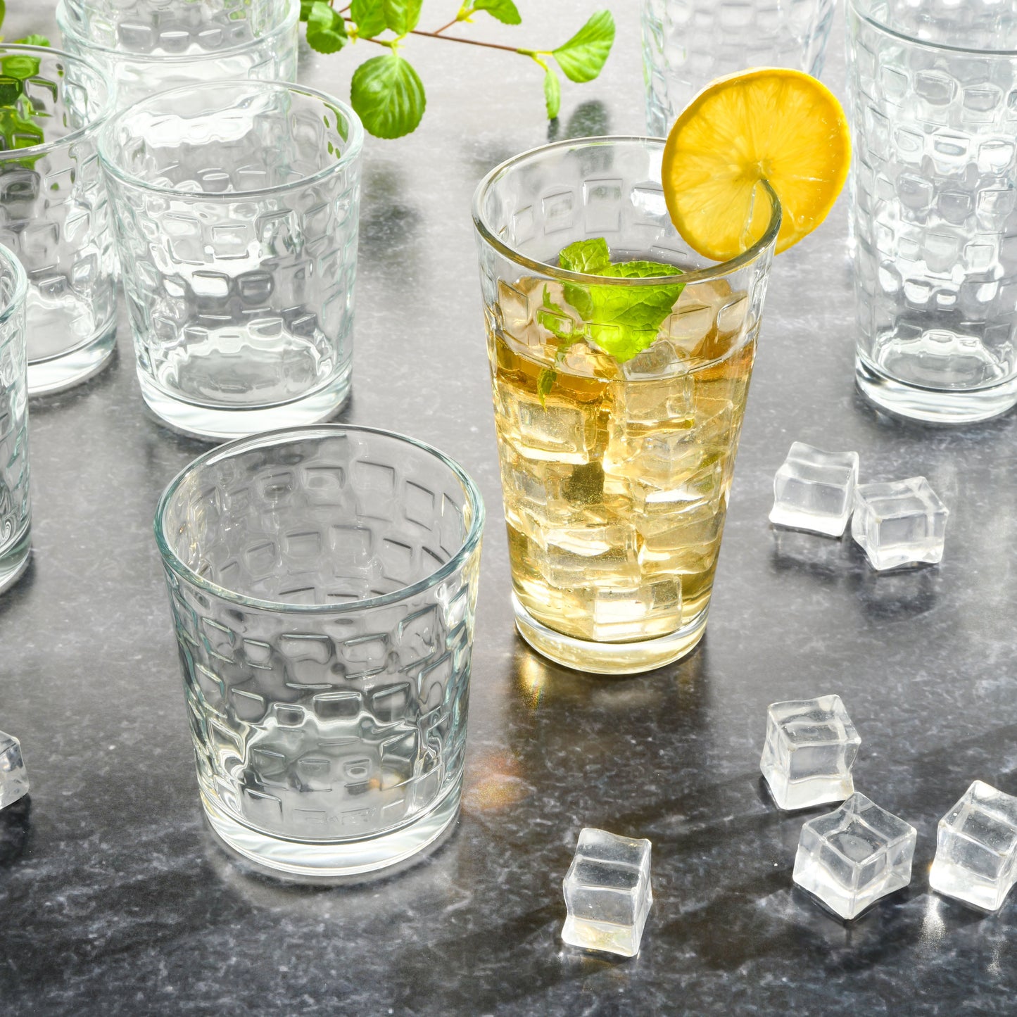 Gibson Home Canton 16-Piece Embossed Square Glass Drinkware Set