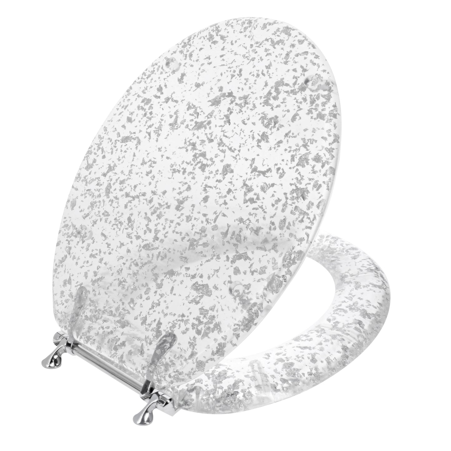 Ginsey Elongated Resin Decorative Toilet Seat with Chrome Hinges, Silver Foil