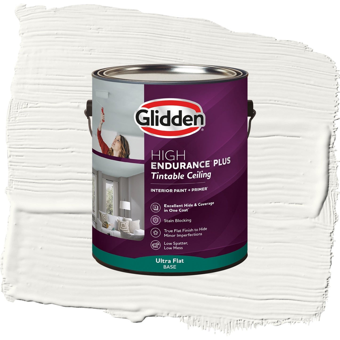 Glidden Glidden HEP Interior Ceiling Paint, Commercial White/White, Flat, 1 Gallon