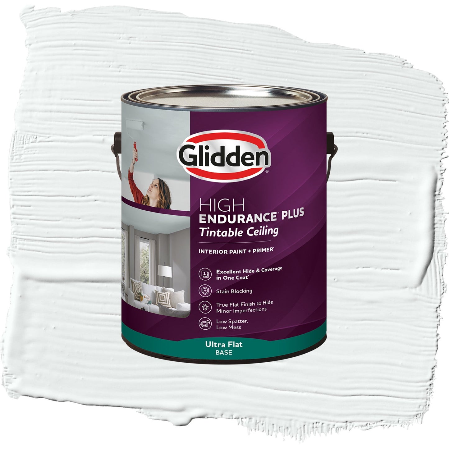 Glidden HEP White Interior Ceiling Paint + Primer, Flat, 1 Gallon