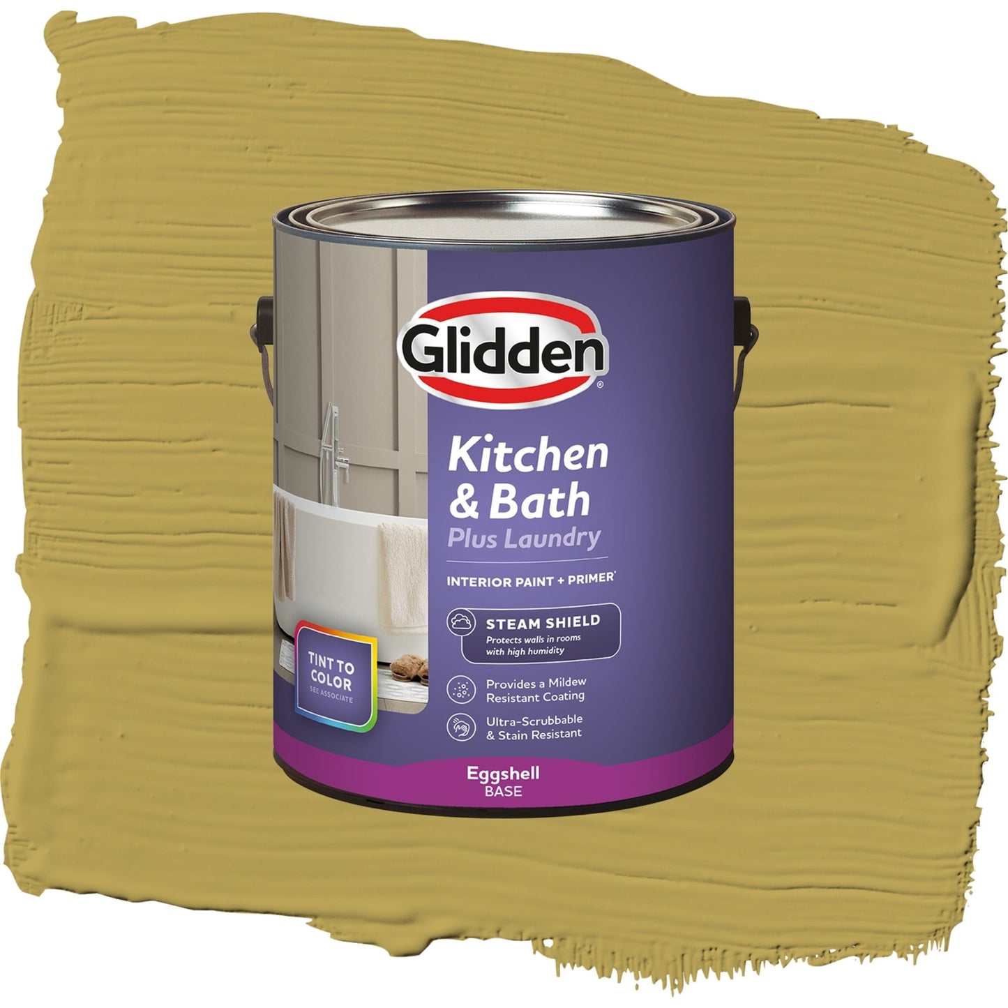 Glidden Glidden Kitchen Bath and Laundry Woolen Mittens / Yellow, Eggshell Interior Paint with Primer, 1 Gallon
