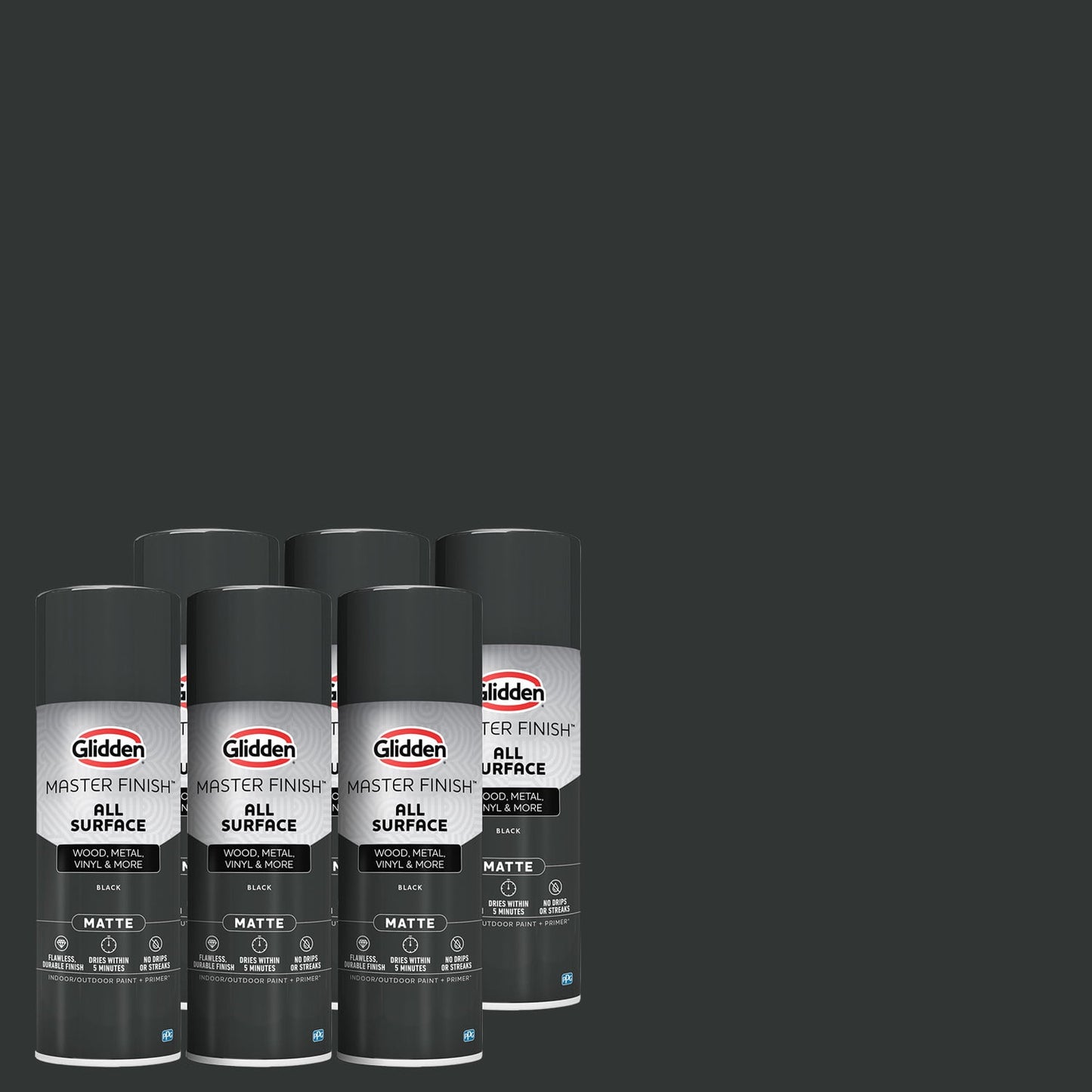 Glidden Master Finish 12 oz. Matte Black Interior/Exterior All Surface Spray Paint and Primer, 6 Pack