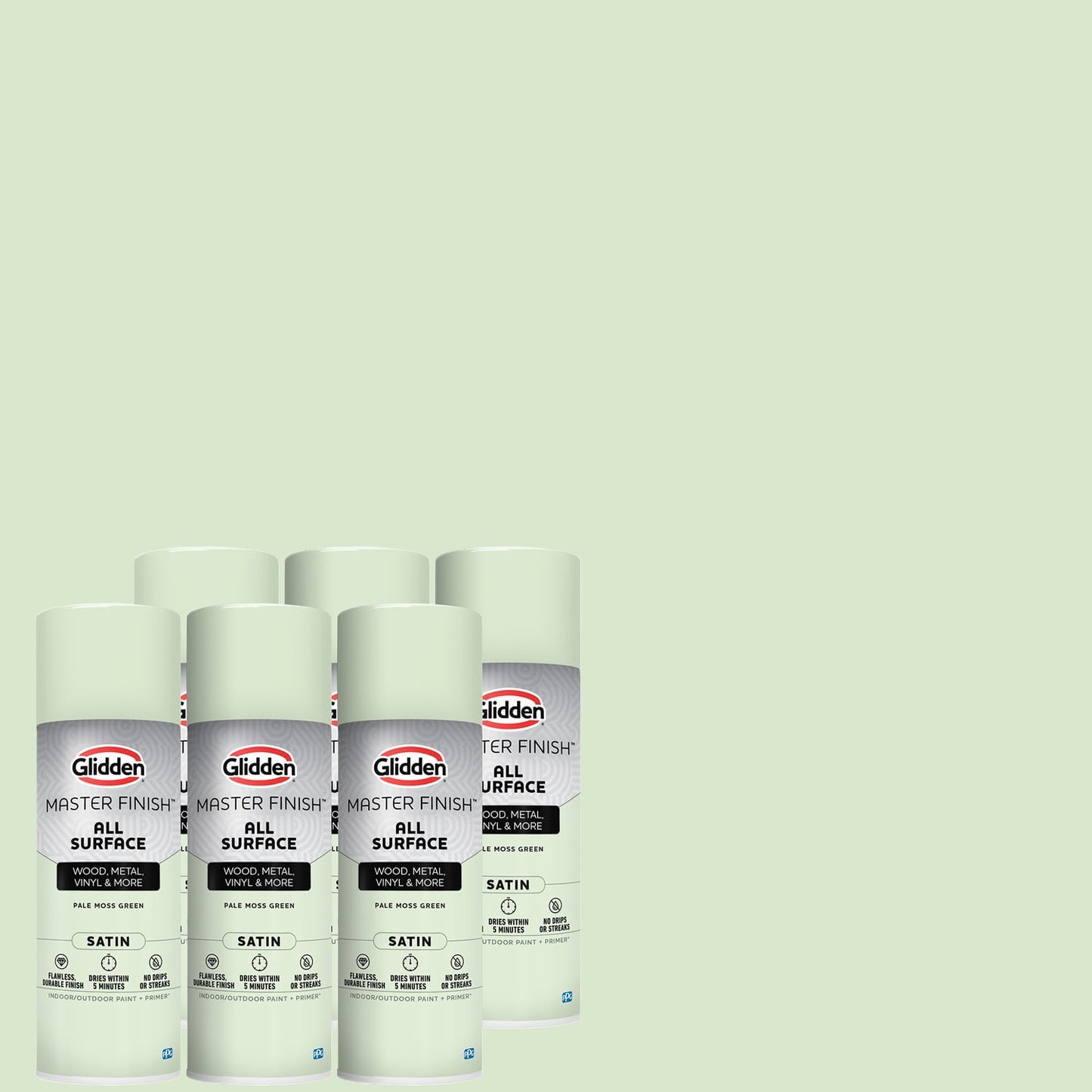 Glidden Master Finish 12 oz. Satin Pale Moss Green Interior/Exterior All Surface Spray Paint and Primer, 6 Pack