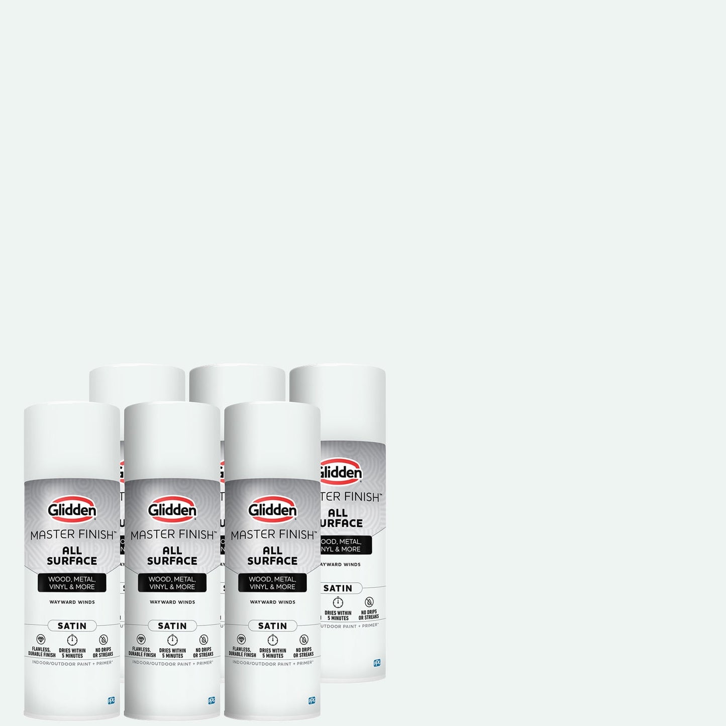 Glidden Master Finish 12 oz. Satin Wayward Winds Interior/Exterior All Surface Spray Paint and Primer, 6 Pack