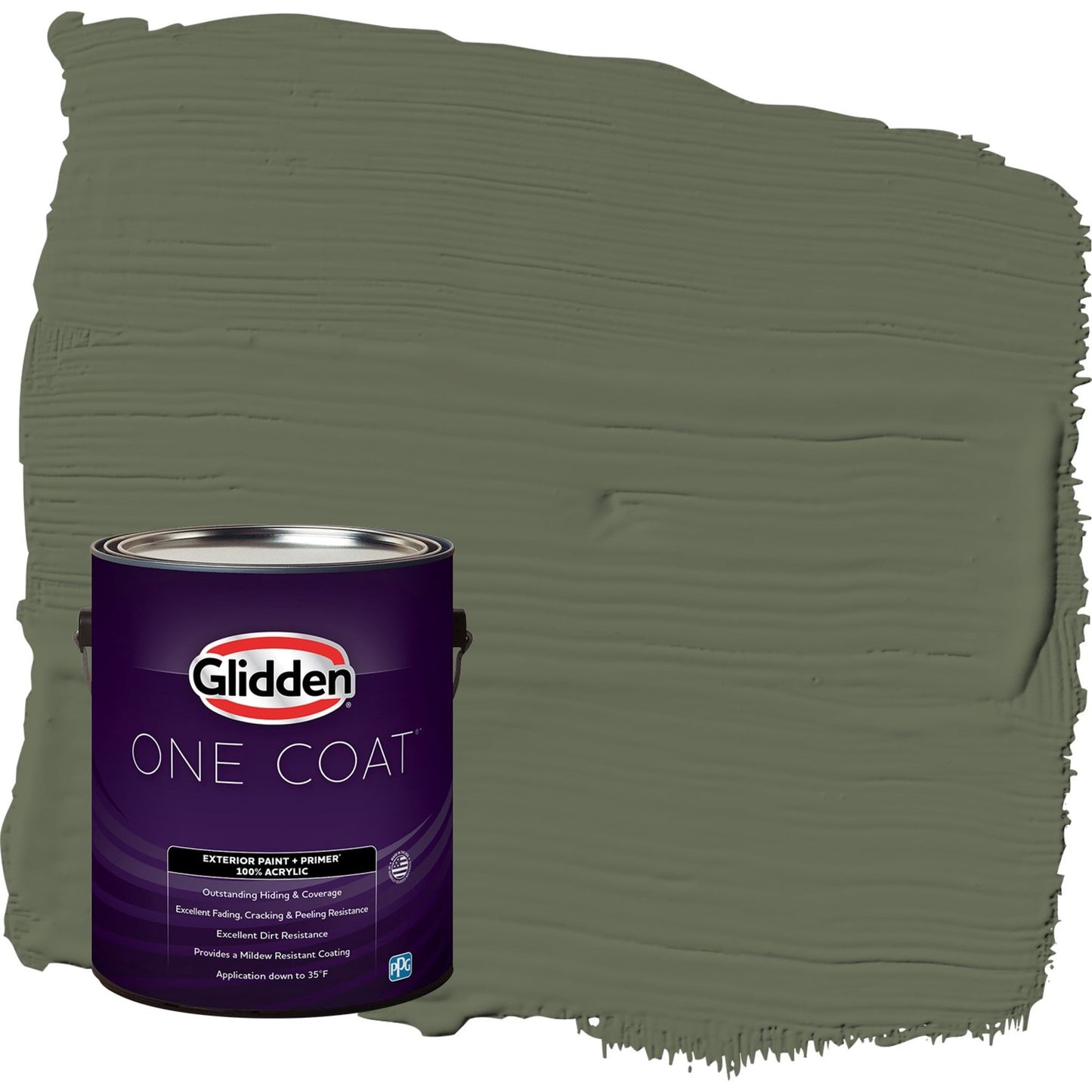 Glidden One Coat All About Olive / Green Semi-Gloss Exterior Paint with Primer, 1 Gallon
