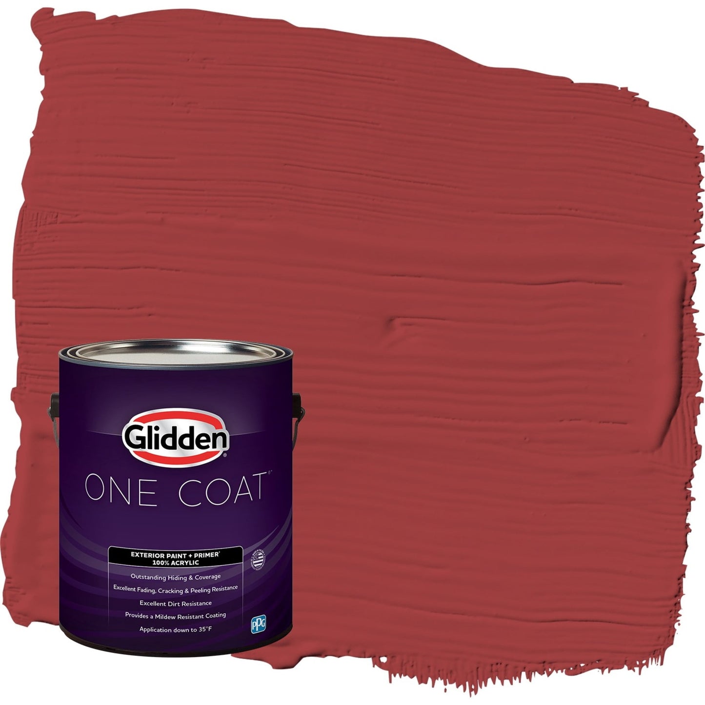 Glidden One Coat Blaze / Red Satin Exterior Paint with Primer, 1 Gallon
