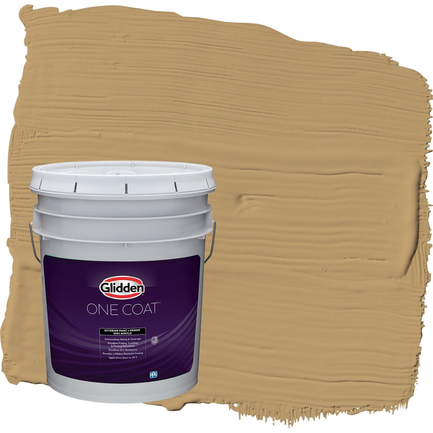 Glidden One Coat Golden Granola / Beige Semi-Gloss Exterior Paint with Primer, 5 Gallon