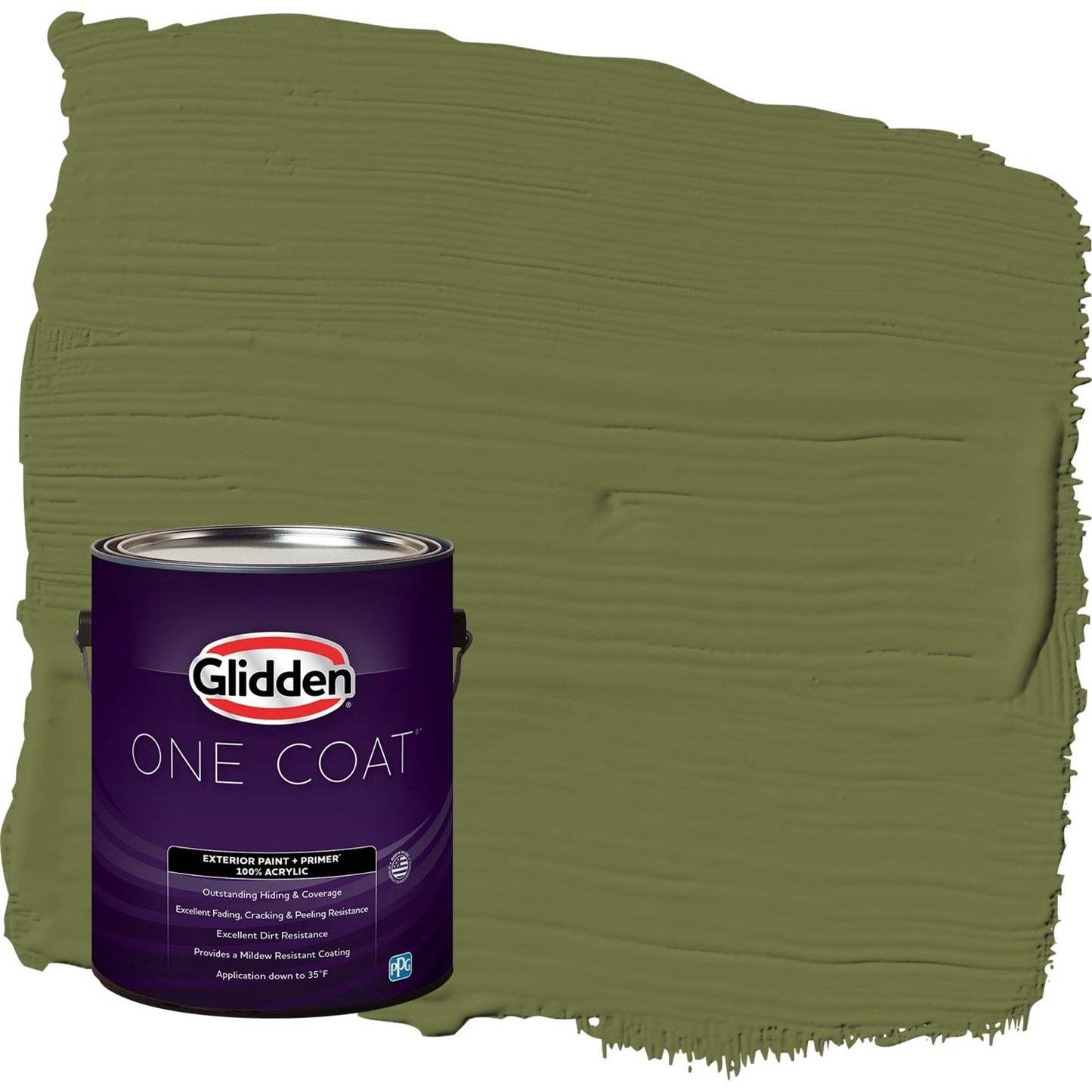 Glidden One Coat Oakmoss / Green Flat Exterior Paint with Primer, 1 Gallon