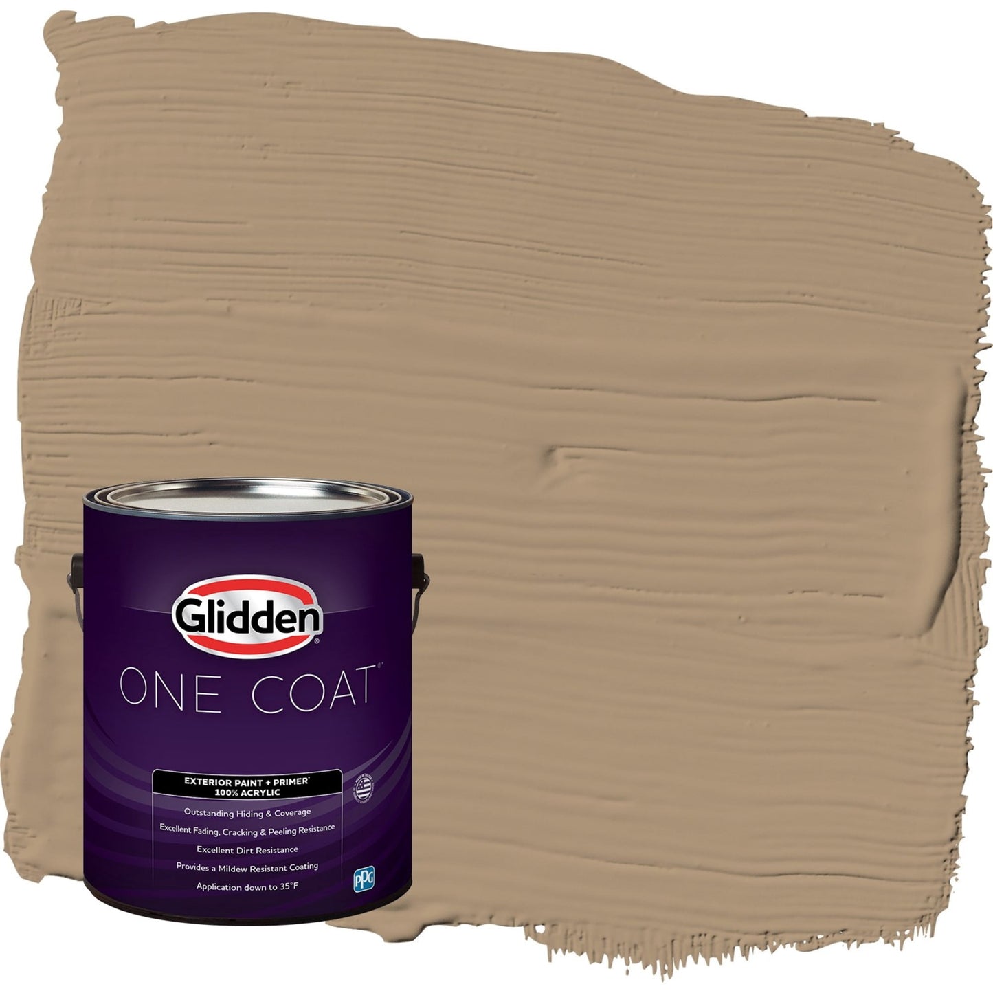 Glidden One Coat Sauteed Mushroom / Beige Satin Exterior Paint with Primer, 1 Gallon