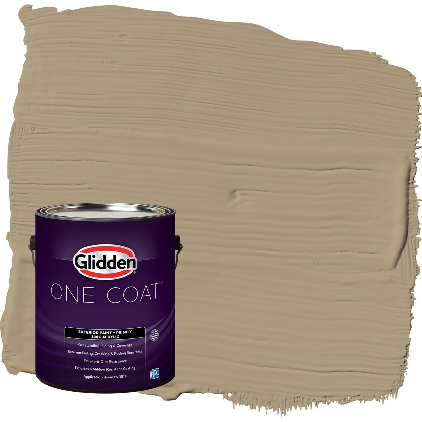 Glidden One Coat Stony Creek / Beige Flat Exterior Paint with Primer, 1 Gallon