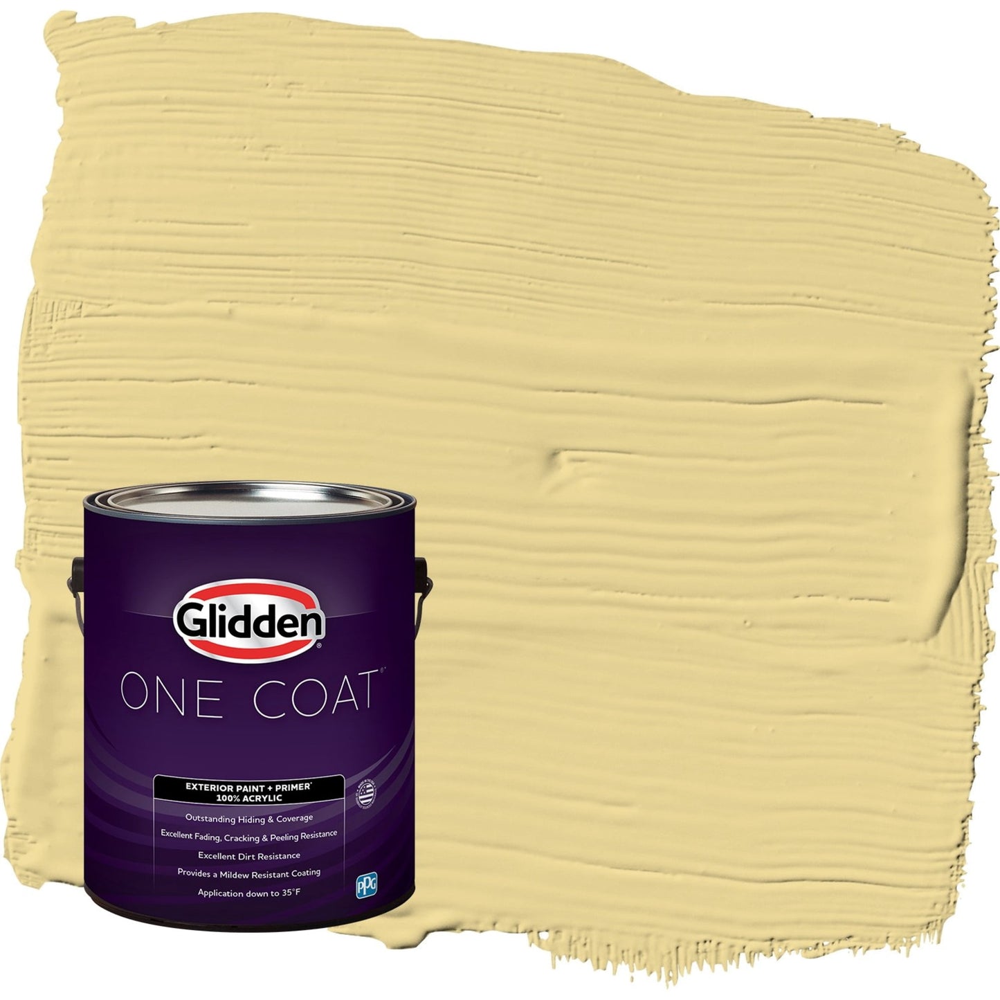 Glidden One Coat Pintura Exterior Plana Viento Rebelde/amarilla con Imprimación, 1 Galón