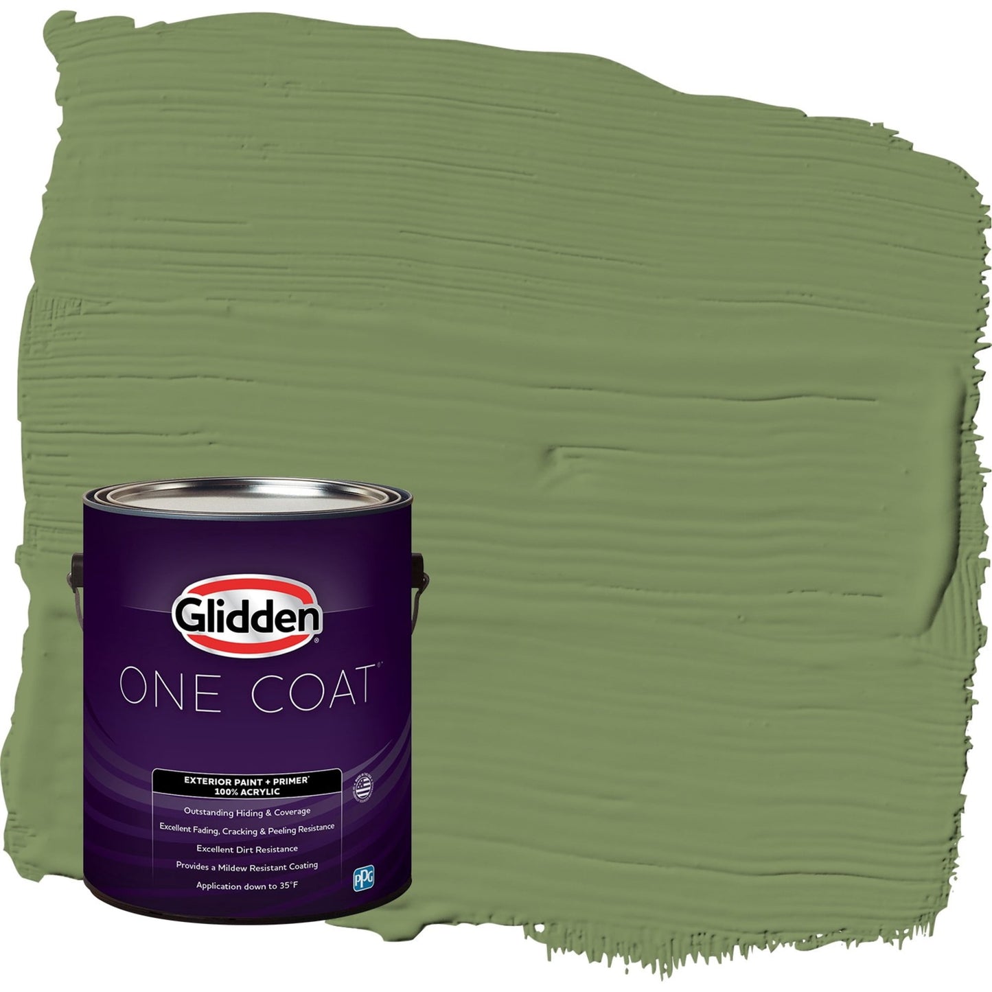 Glidden One Coat Moss Point Green / Green Flat Exterior Paint with Primer, 1 Gallon