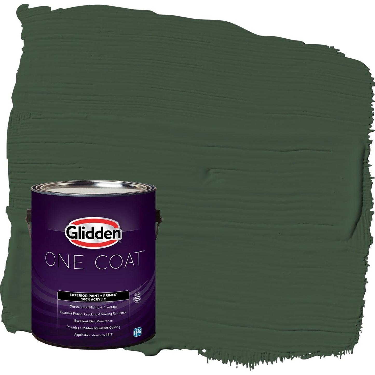 Glidden One Coat Pine Forest / Green Flat Exterior Paint with Primer, 1 Gallon