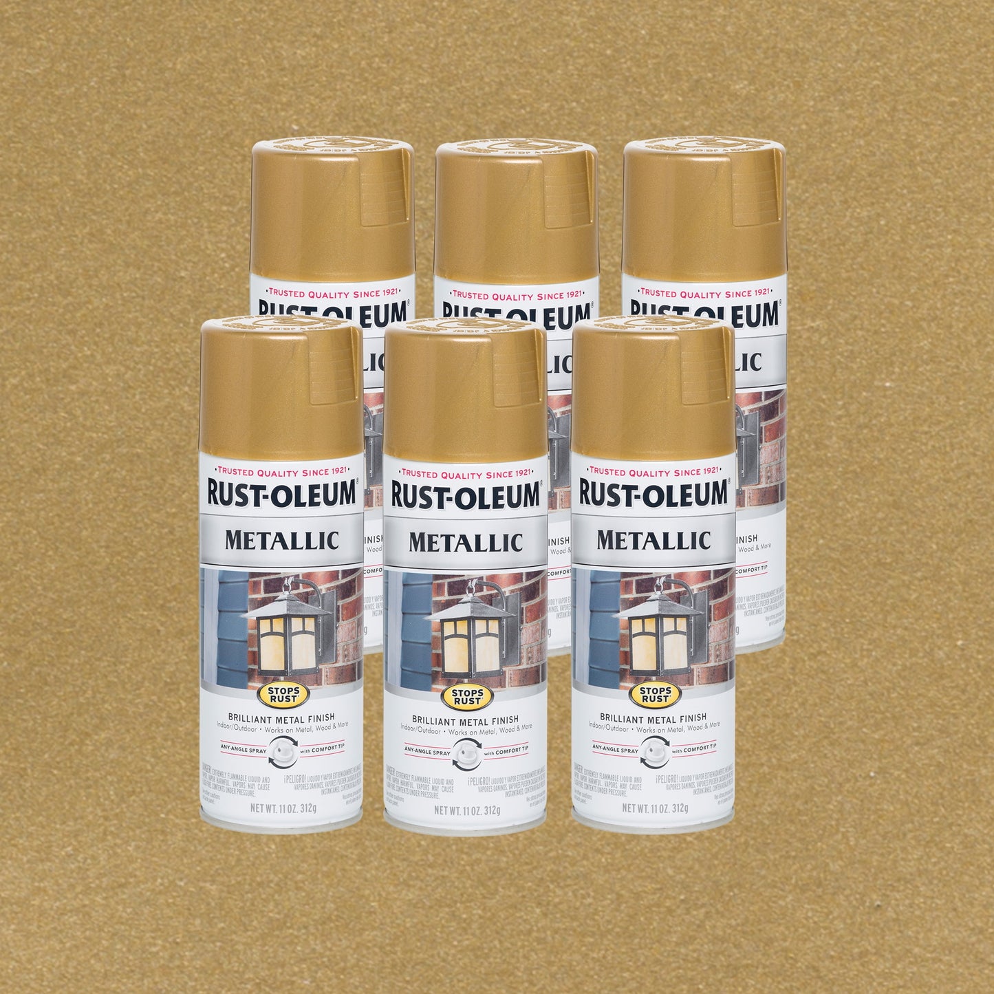 6 Pack, Gold Rush, Rust-Oleum Stops Rust Metallic Protective Enamel Spray Paint-7270830, 11 oz