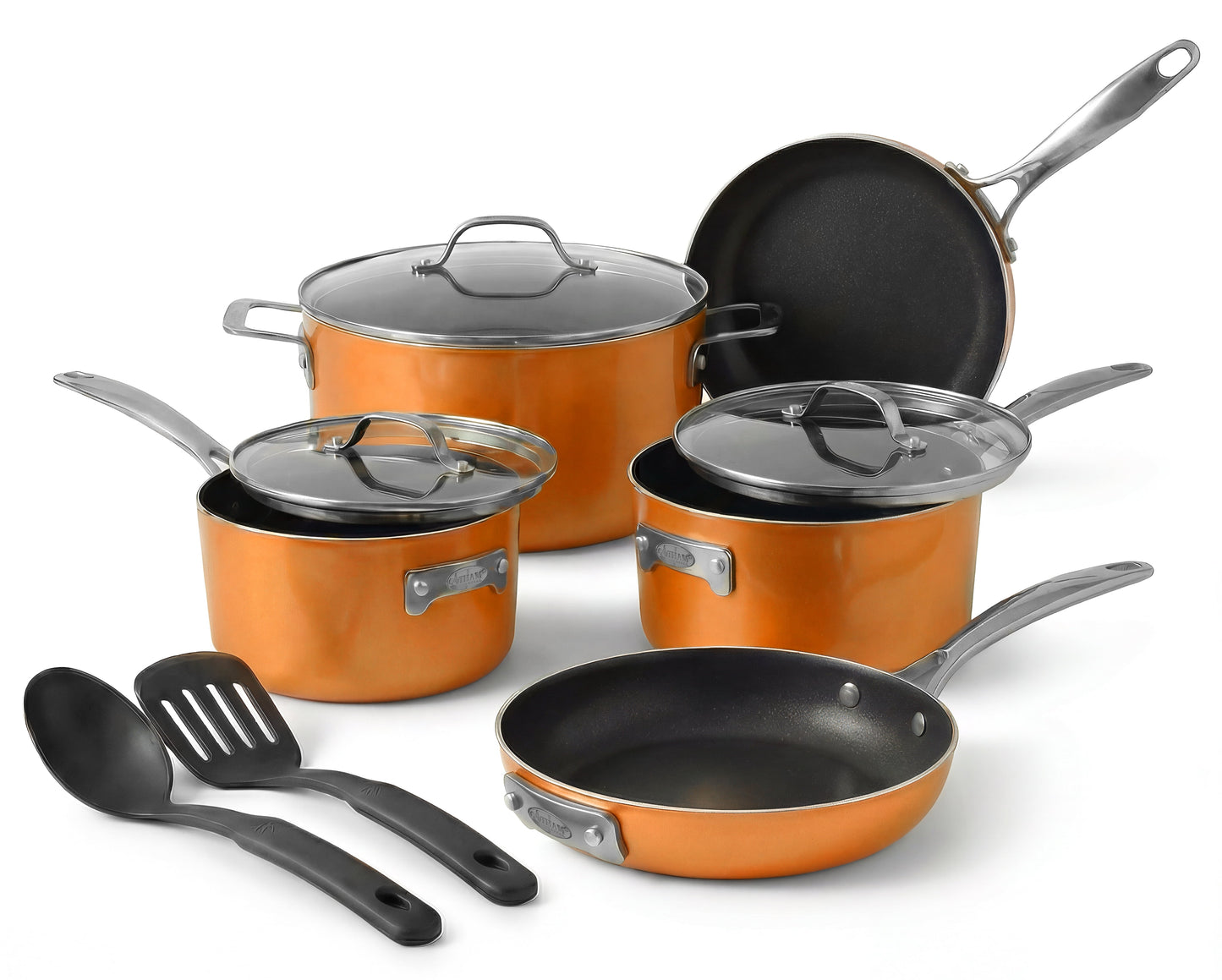 Gotham Steel 10 Pc STACKMASTER Nonstick Pots and Pans Set Ceramic Cookware Kitchen Set With Stay Cool Handles, Stackable, Tempered Glass Lids