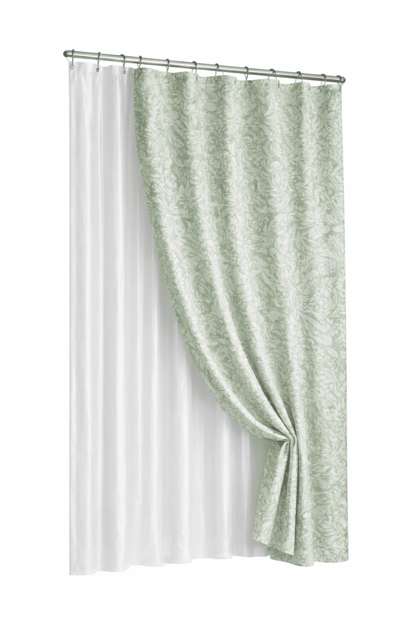 Green Floral Matelasse Shower Curtain + Clear Heavy Weight Liner