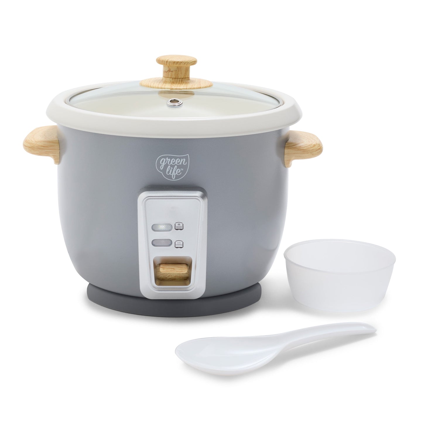 GreenLife 3-Cup Electric Rice Cooker, Dishwasher Safe Parts, Quartz Grey