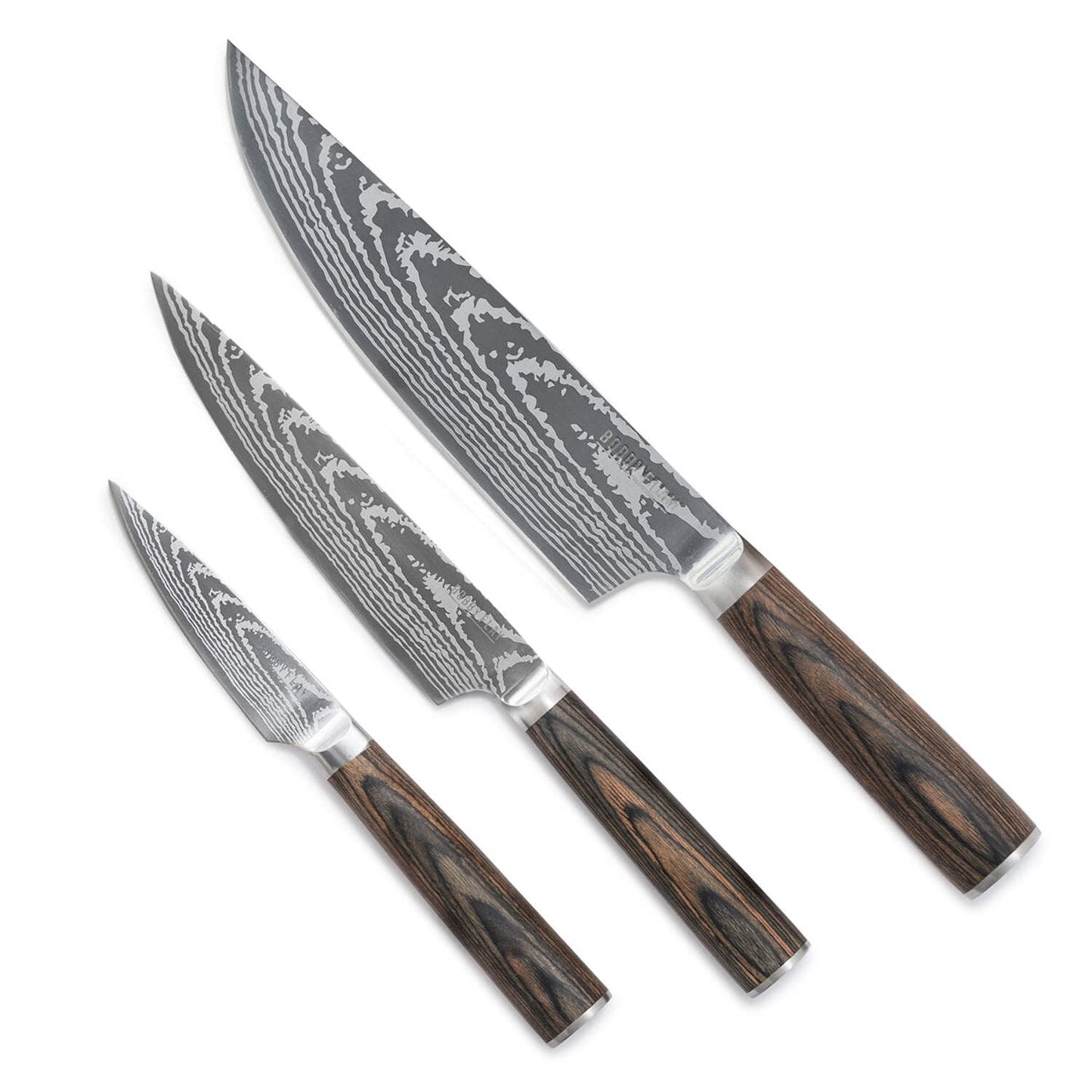 GreenPan Bobby Flay 3 Piece Knife Set, Pairing, Utility & Chef’s Knife, Stainless Steel, Wood Handle
