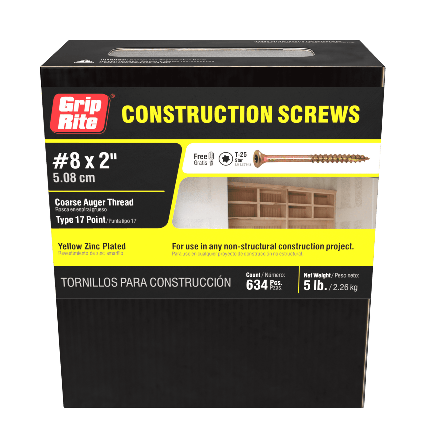 Grip-Rite #8 x 2in. Star Drive Gold Construction Wood Screw 5lb.