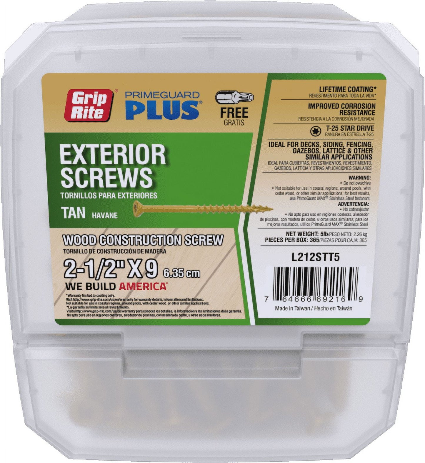 Grip-Rite Prime Guard Plus #9 x 2-1/2 in. Tan Wood to Wood Deck Screw 5lb.