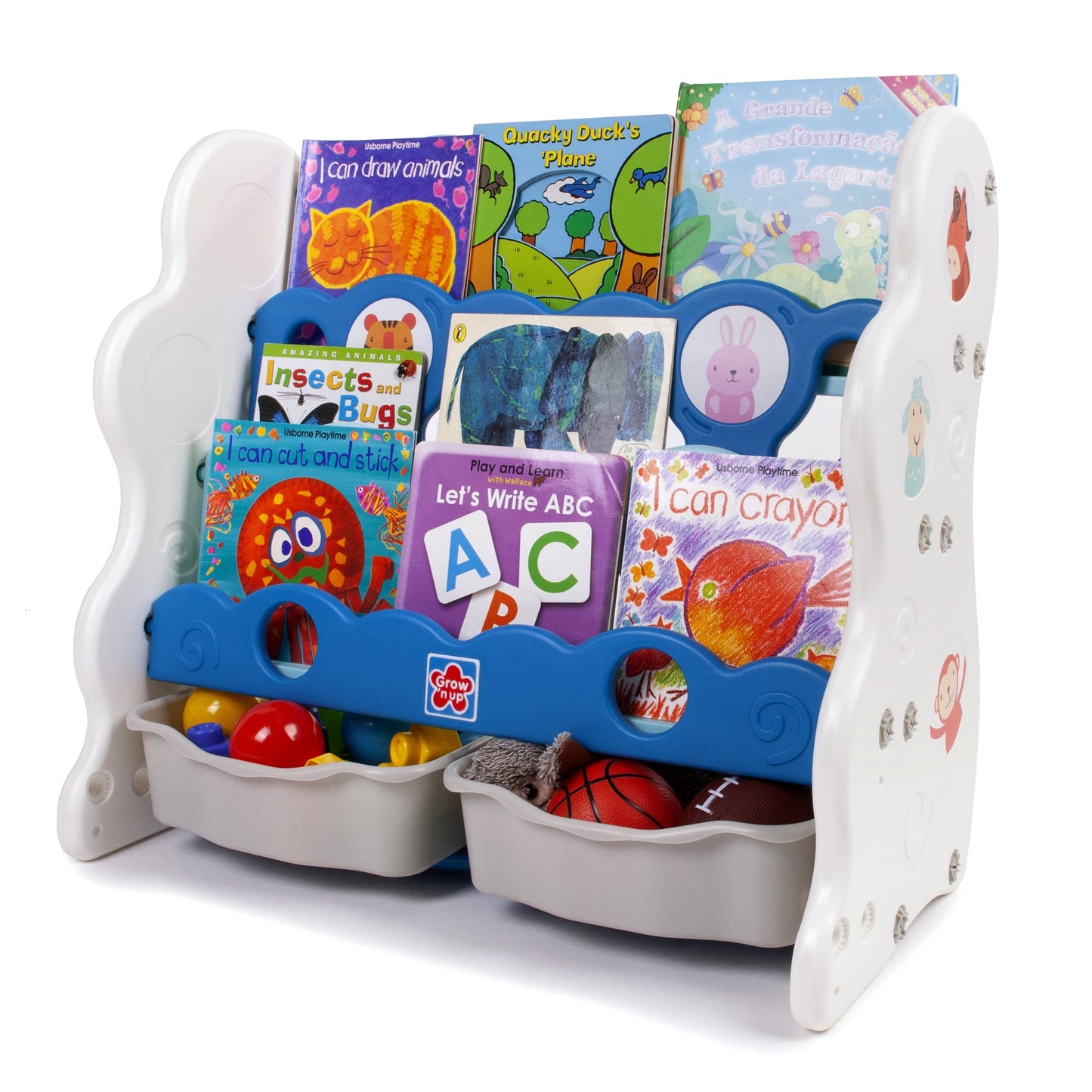 Grow'n Up Beige Plastic Kids Bookcase with Storage Bins for Ages 3 and Up