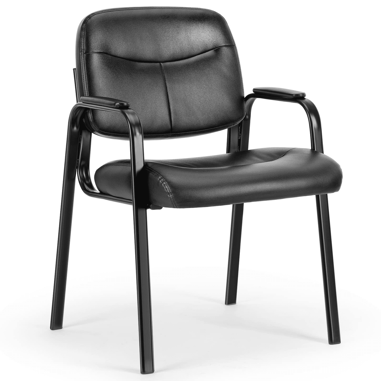 Guest Chair, Reception Chair with Fixed PU Leather Padded Armrests for Office Waiting Room, Black, 1 Pack