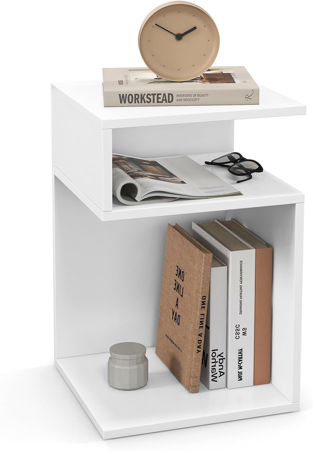 Gymax Modern Designer S-Shaped End Table Side Table for Small Space White