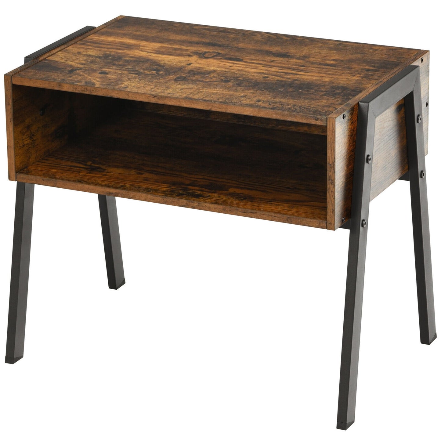 Gymax Stackable End Table, Brown/Black