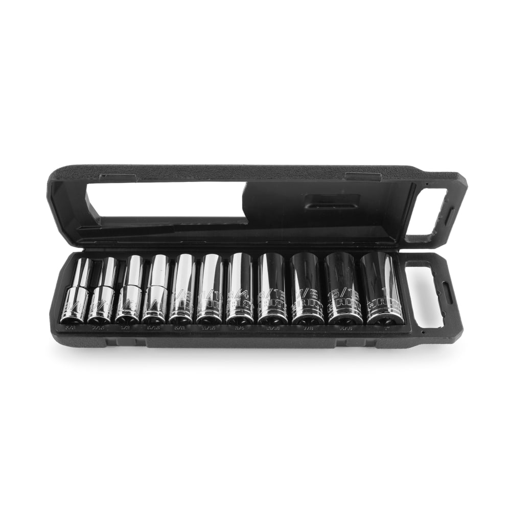 (2 pack) HART 11-Piece 1/2" Drive Deep SAE Socket Set, with Storage Case, Chrome Finish