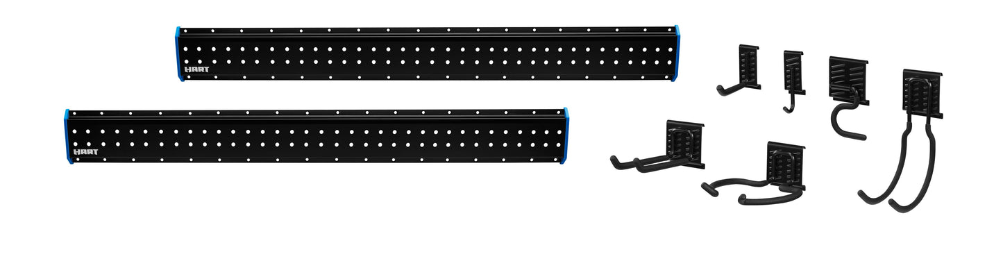 HART 12-Piece Garage Storage Rail Starter Kit, Compatible with HART Storage and Standard Peg Hooks, New Condition