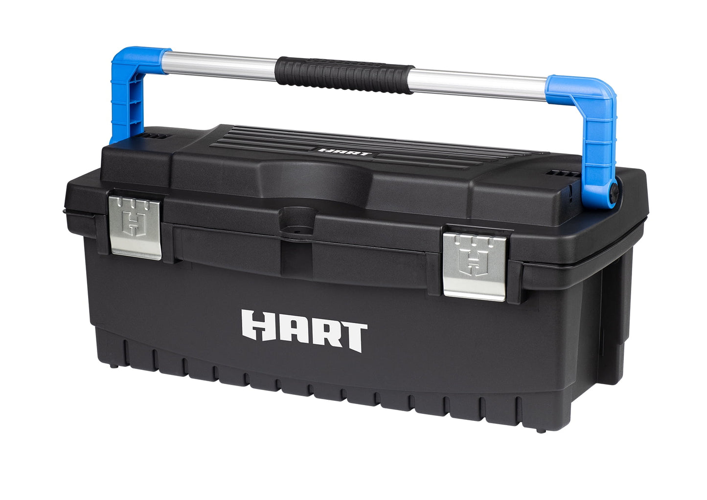 HART Caja de Herramientas de 26", Almacenamiento y Organización de Herramientas de Resina, Negro con Detalles Azules