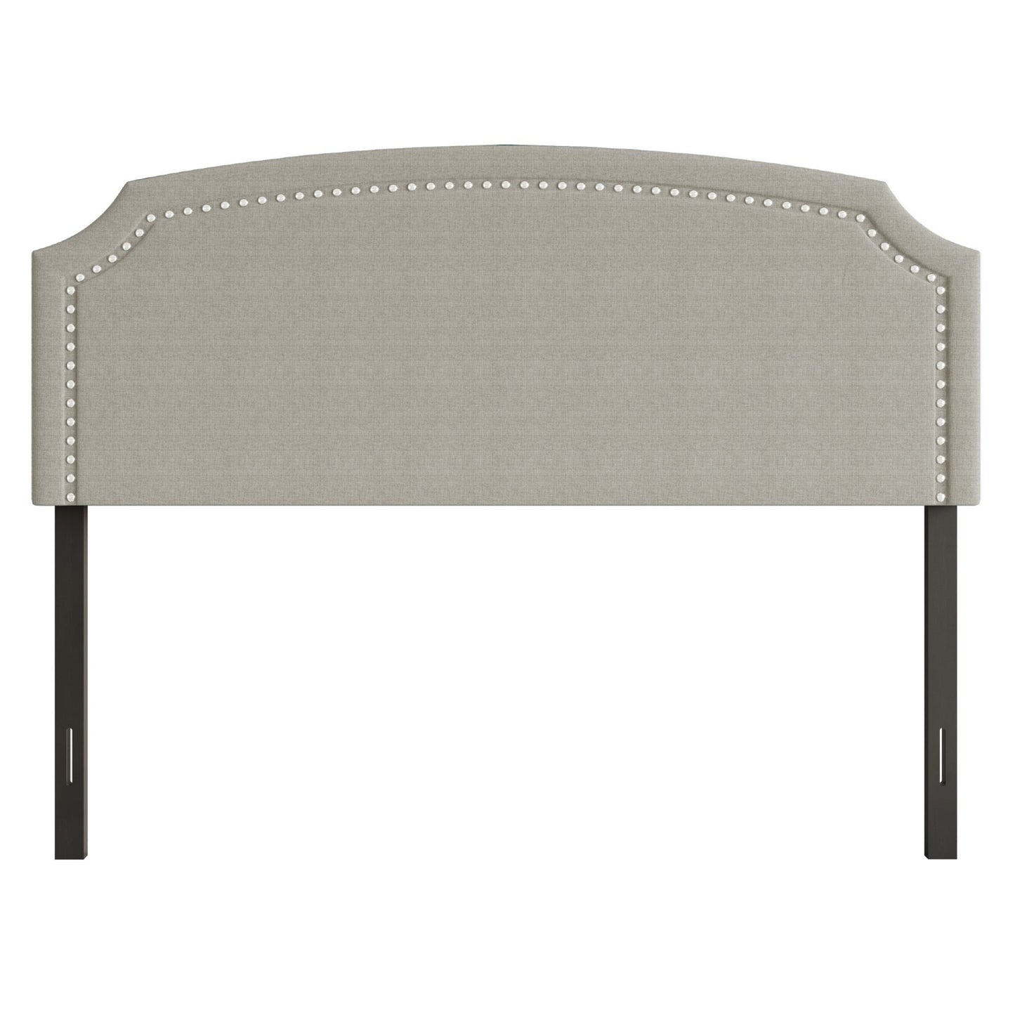 Home Design Cora Upholstered Full Headboard with Nailhead Trim and Adjustable Height, Warm Gray, Easy assembly
