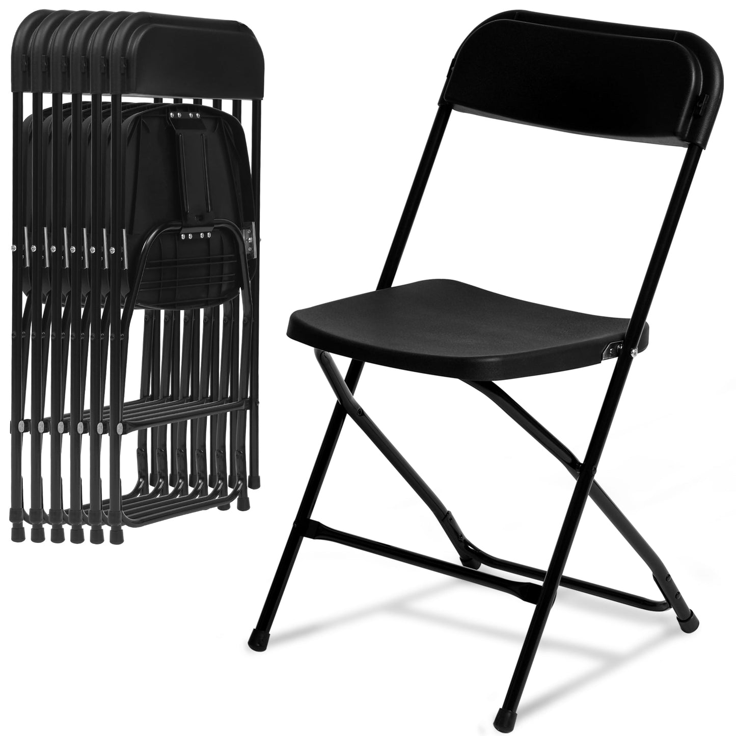 SUGIFT 6 Pack Black Plastic Folding Chairs, 350lb Capacity, Stackable, Indoor Outdoor for Wedding Party