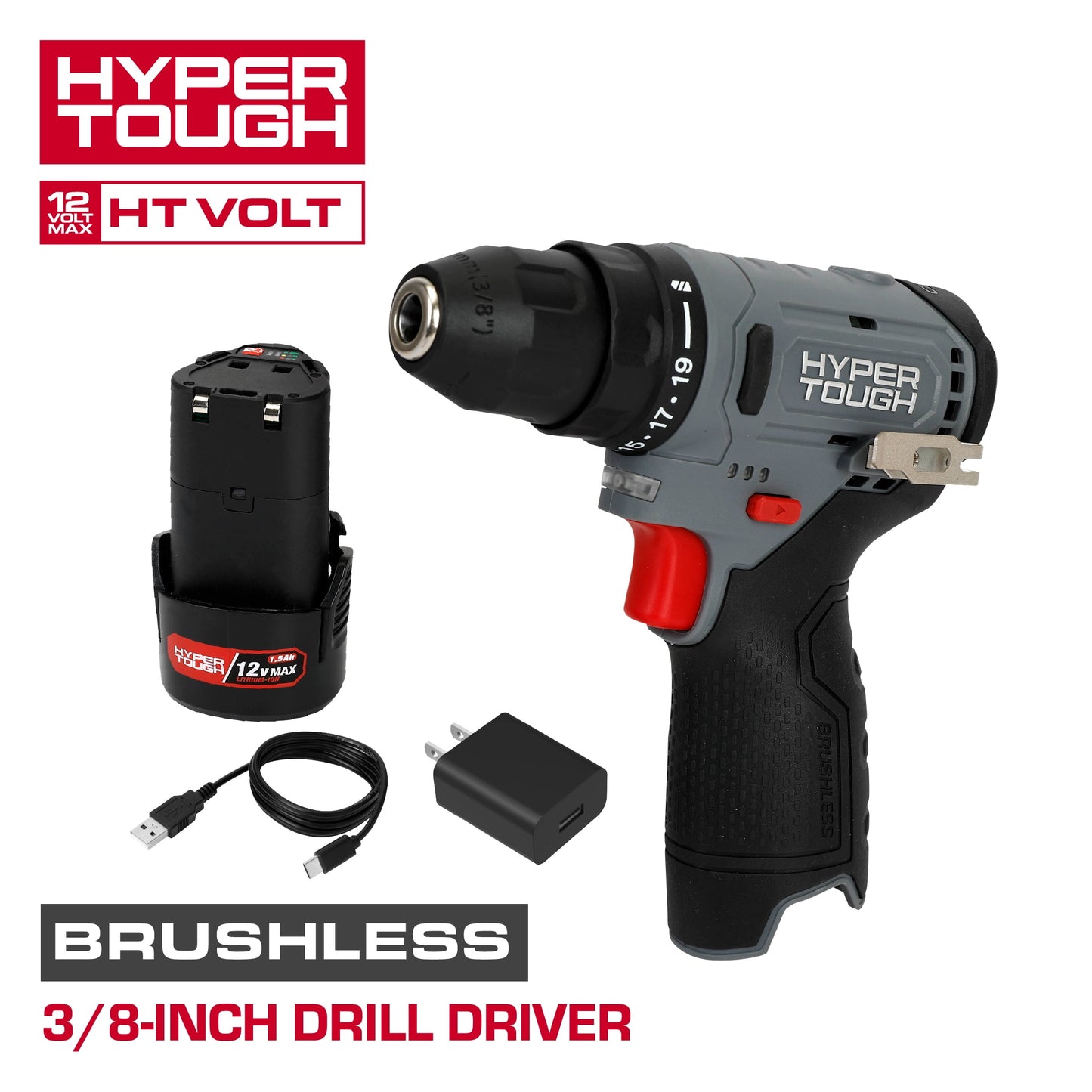 Hyper Tough 12V Brushless Cordless Drill Driver with 1.5Ah Battery