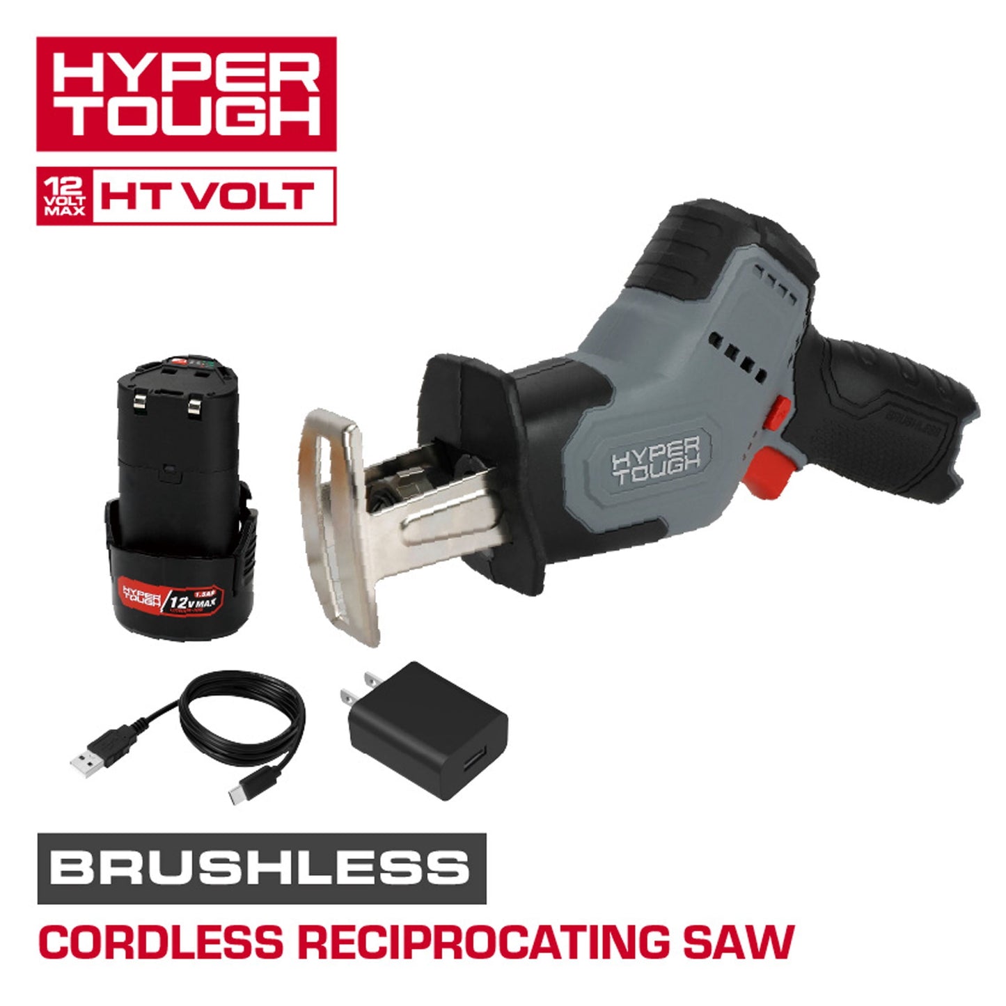 Hyper Tough 12V Brushless Cordless Reciprocating Saw with 1.5Ah Battery