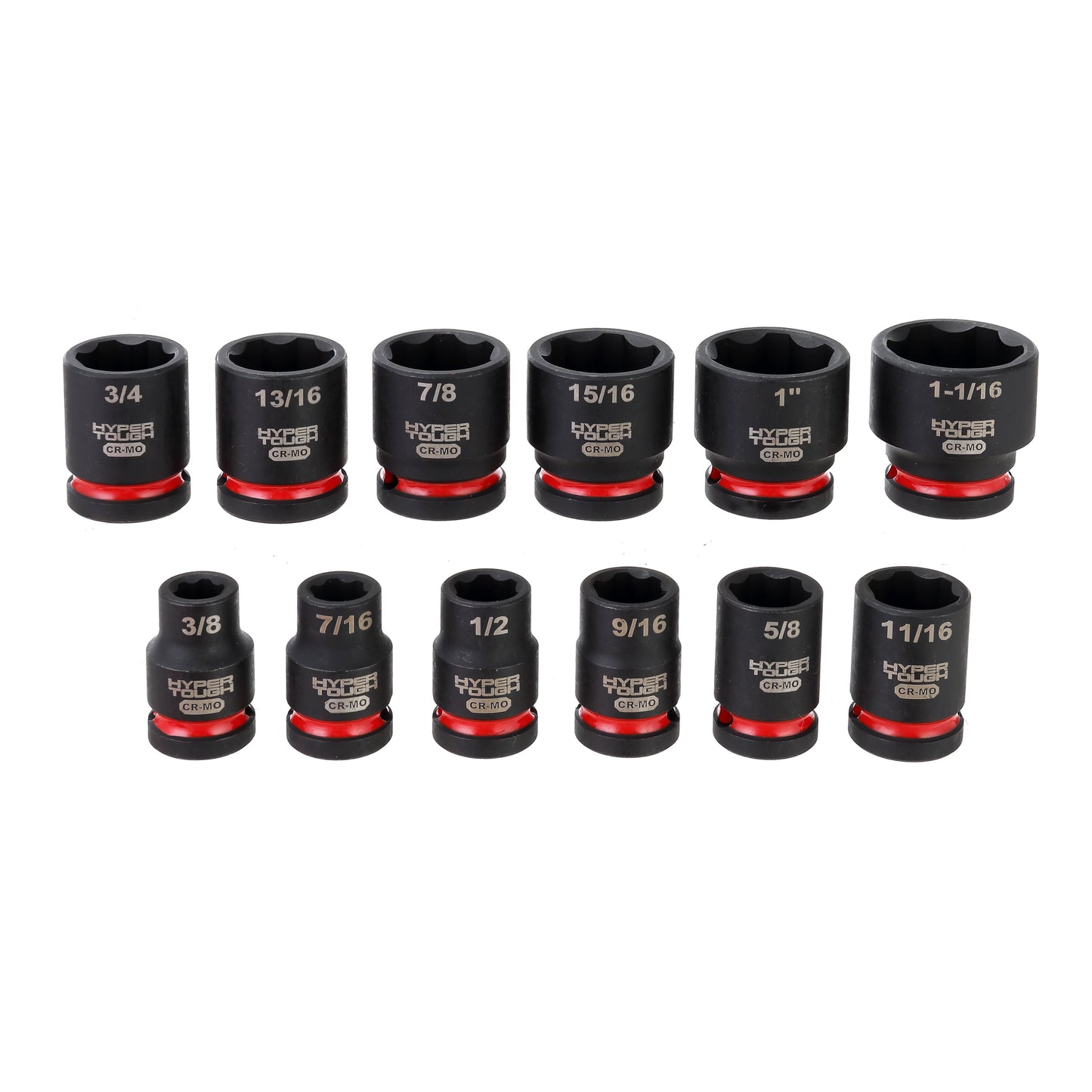 Hyper Tough 1/2-Inch Drive Impact Shallow Socket Set, SAE, 12 Pieces