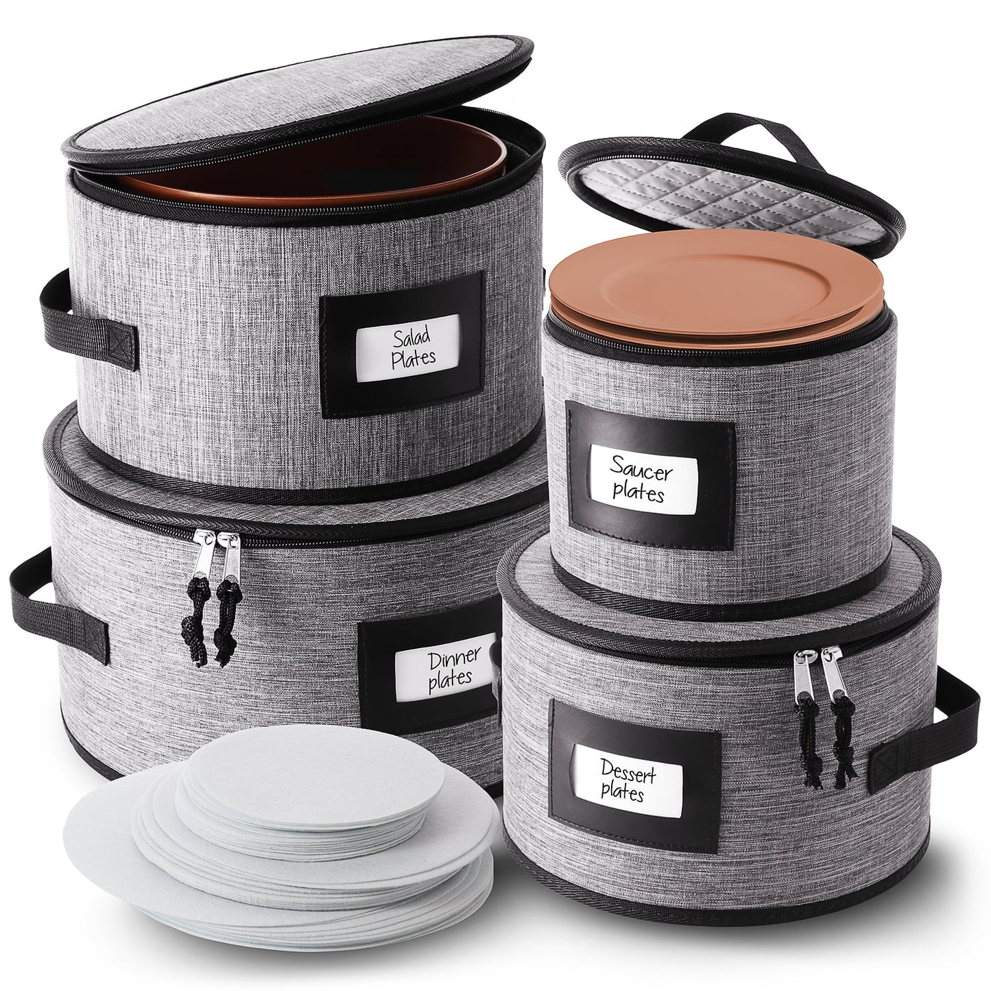 Hearth & Harbor China Plate Storage, Padded Dinnerware Storage Dish Containers For Plates (4pc)