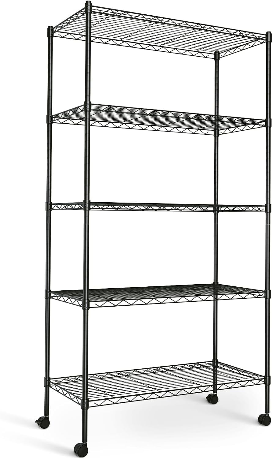 Heavy Duty 5-Shelf Shelving Unit,1250 lb. Total Capacity,29" D x 14"W x 61" H,Black