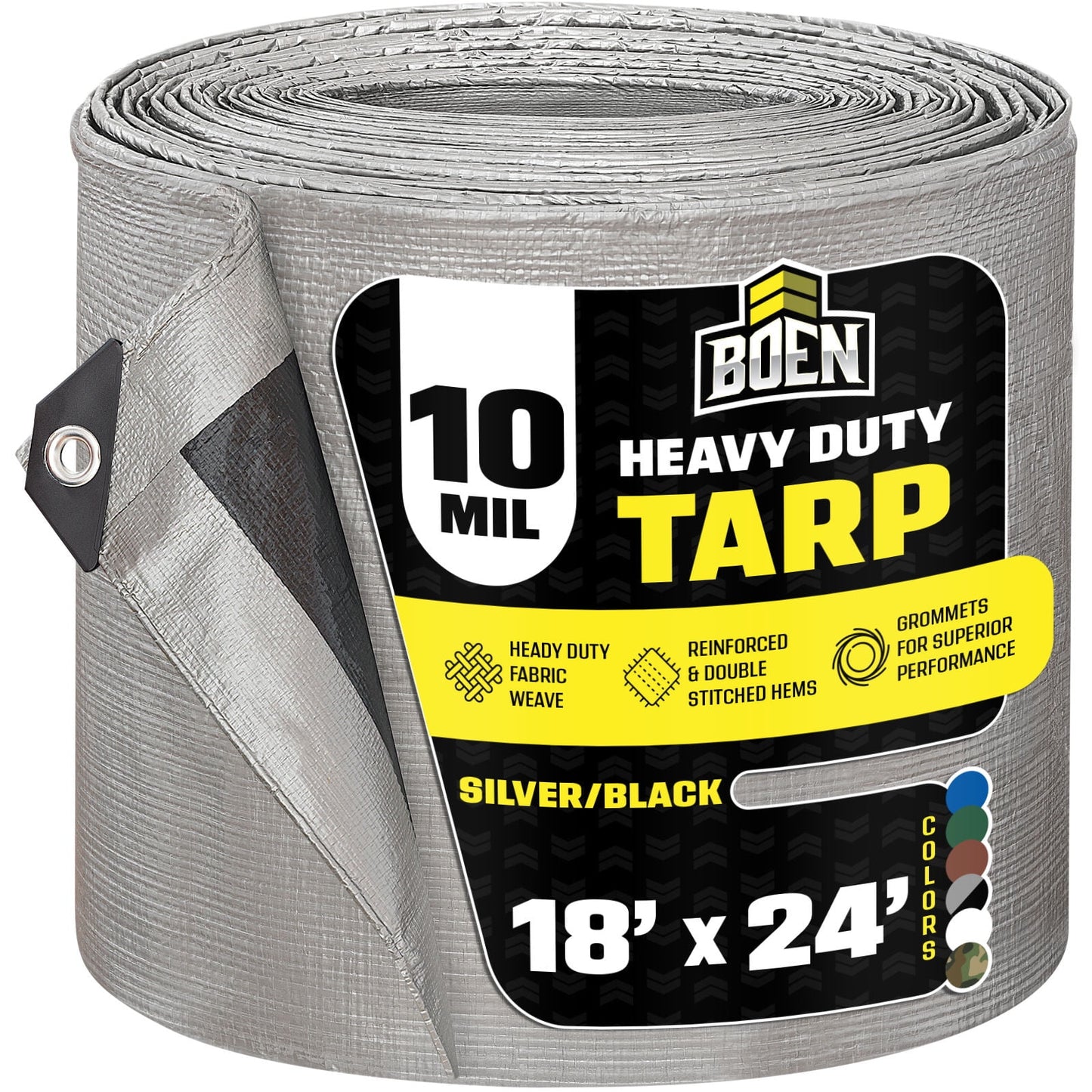18 ft. x 24 ft. Heavy-Duty Commercial Silver/Black Tarp Cover 10 Mil Thick Weave Material, Waterproof