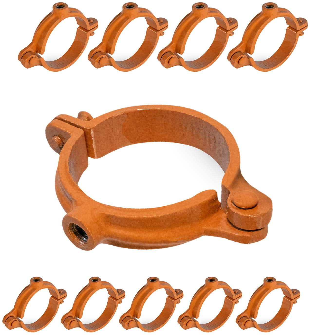 Highcraft Hinged Split Ring Pipe Hanger, 2-1/2 in. Copper Epoxy Coated Iron Extension Hanger with 7/8 in. Threaded Rod Fitting for Suspending Tubing (5 Pack)