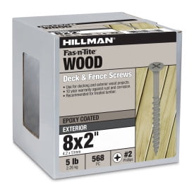 Fas-N-Tite Wood Screws, #8 x 2 in. Exterior Phillips Deck Screws, 10 Year Ceramic Coating, 5 lb Box, Rust Resistant