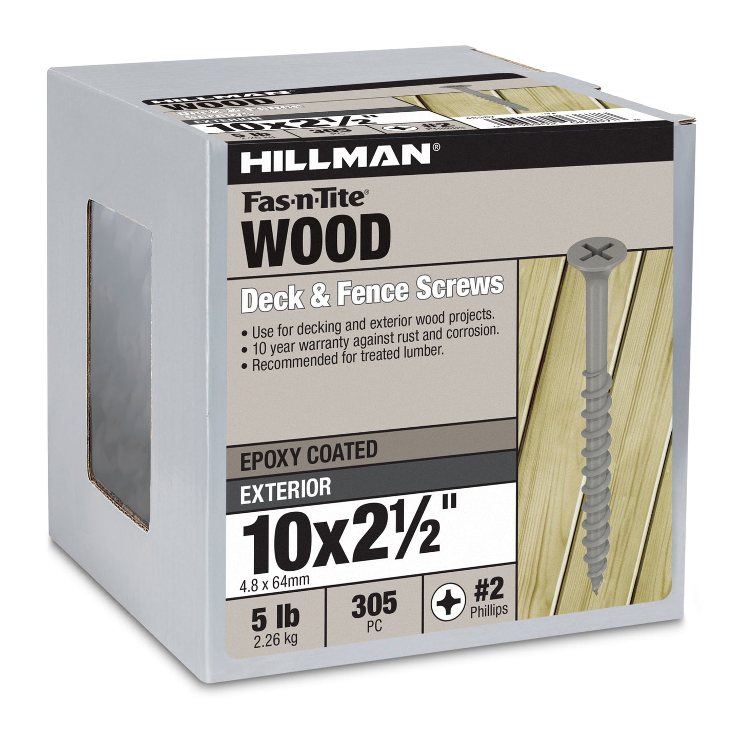 Hillman Fasteners #10 x 2-1/2" Exterior Phillips Deck Screws, 10 Year Coating, 5 lb Box