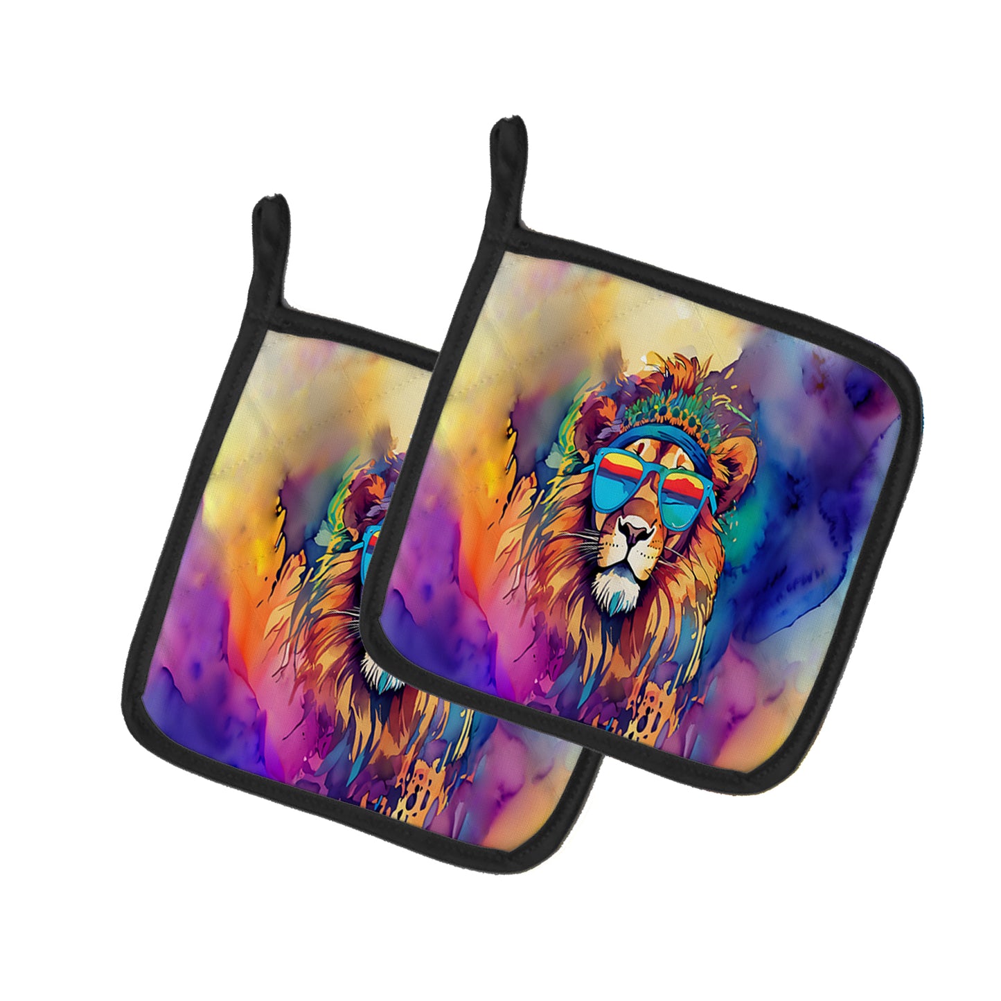Hippie Animal Lion Pair of Pot Holders 7.5 in x 7.5 in