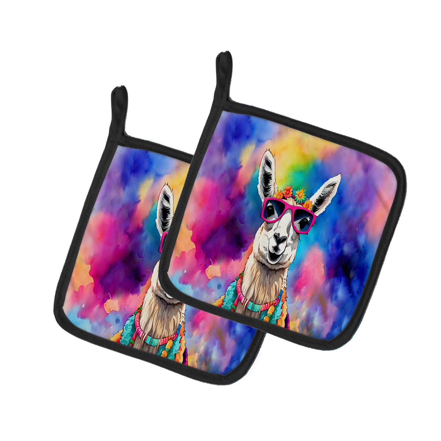 Hippie Animal Llama Pair of Pot Holders 7.5 in x 7.5 in