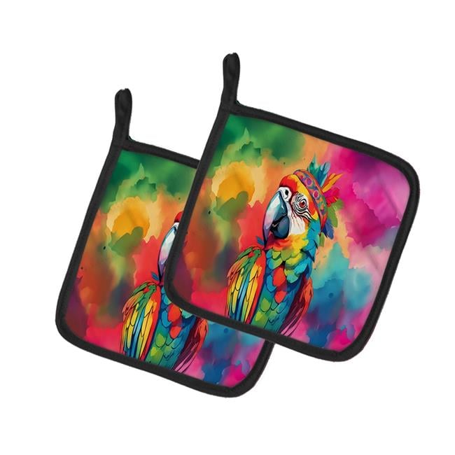 Hippie Animal Parrot Pair of Pot Holders 7.5 in x 7.5 in